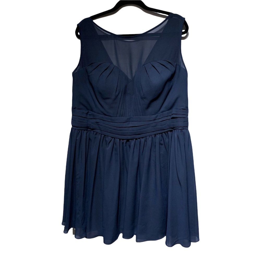 JJ'S House Womens Mini Dress Navy Blue Illusion Neck Sleeveless Solid 18W Plus
